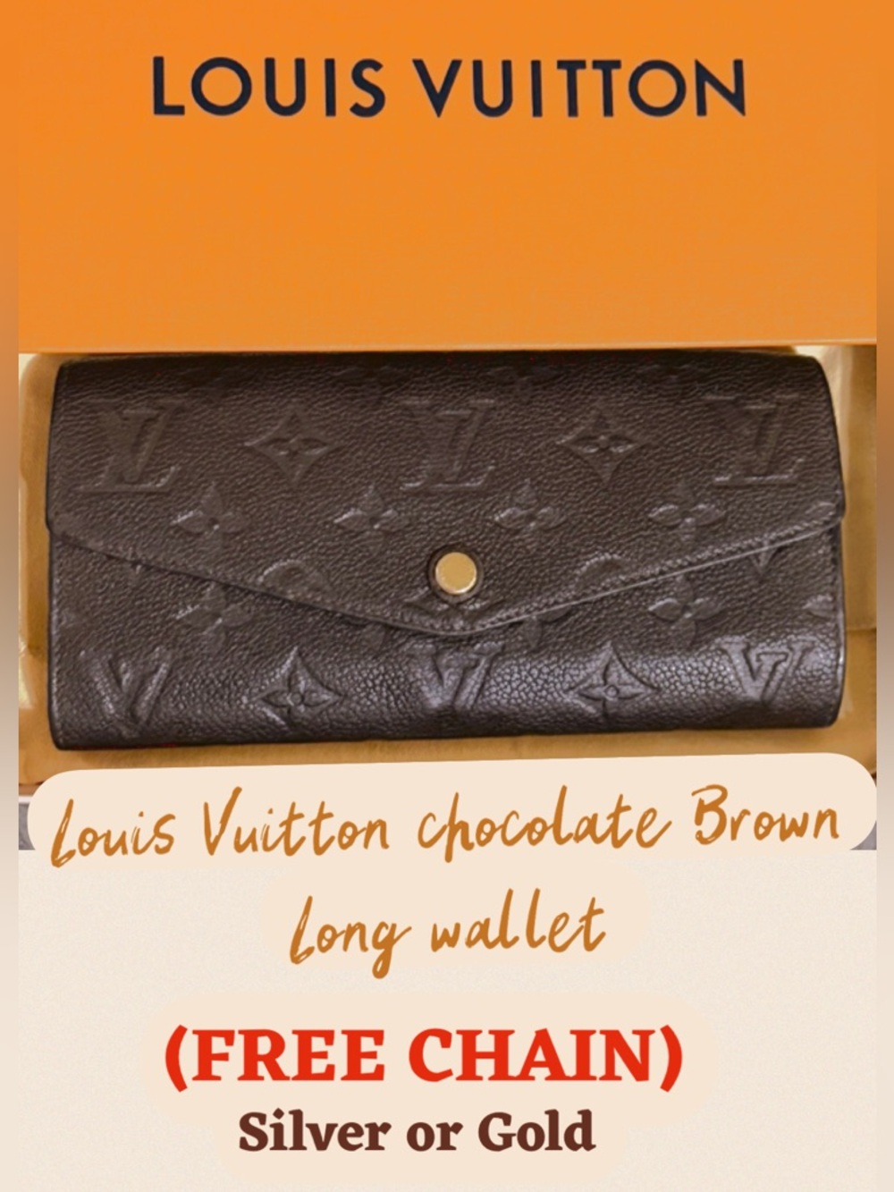 Louis Vuitton Sarah Empreinte leather Wallet Dark Brown Envelope~Excellent cond